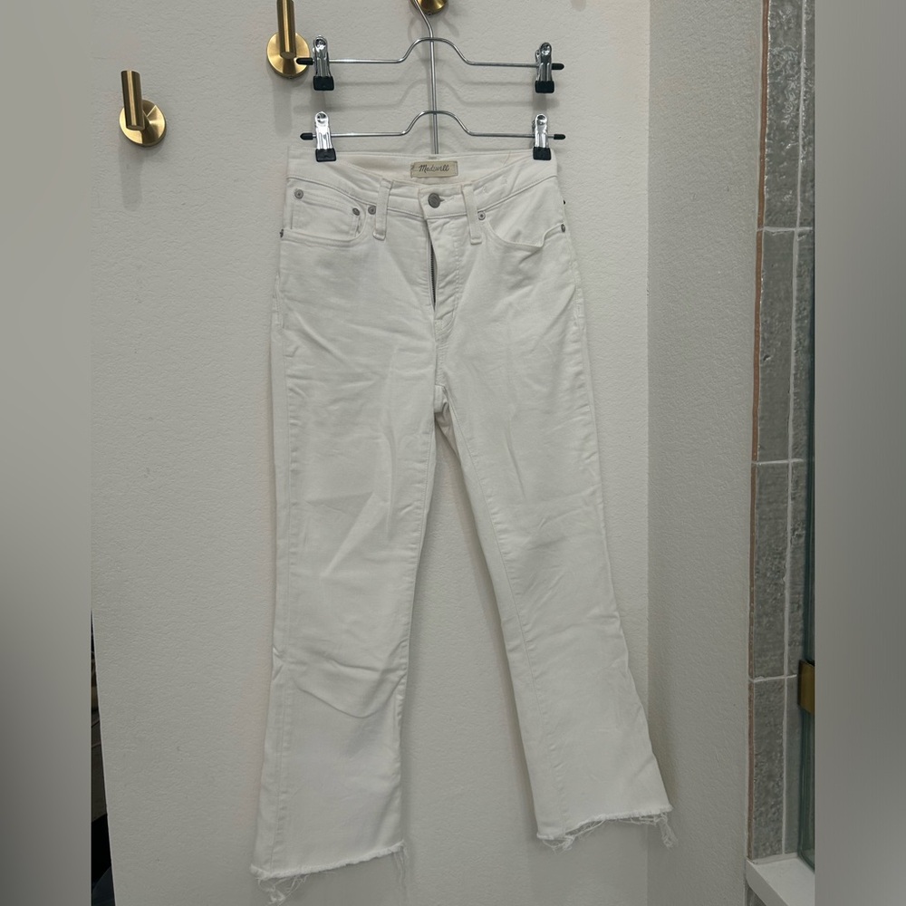White denim boot cut jeans